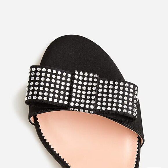 J. Crew Made-in-Italy crystal bow heels in satin shoes BV711 Black 8 NEW - Picture 2 of 9